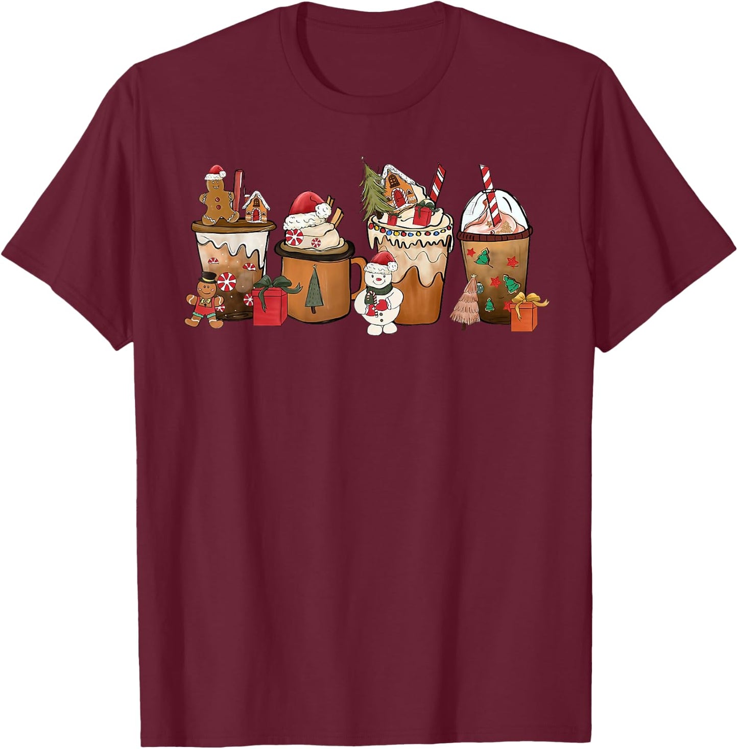 Coffee Hot Cocoa Merry Christmas Xmas Family Pajamas Holiday T-Shirt - T-Shirt | Maroon