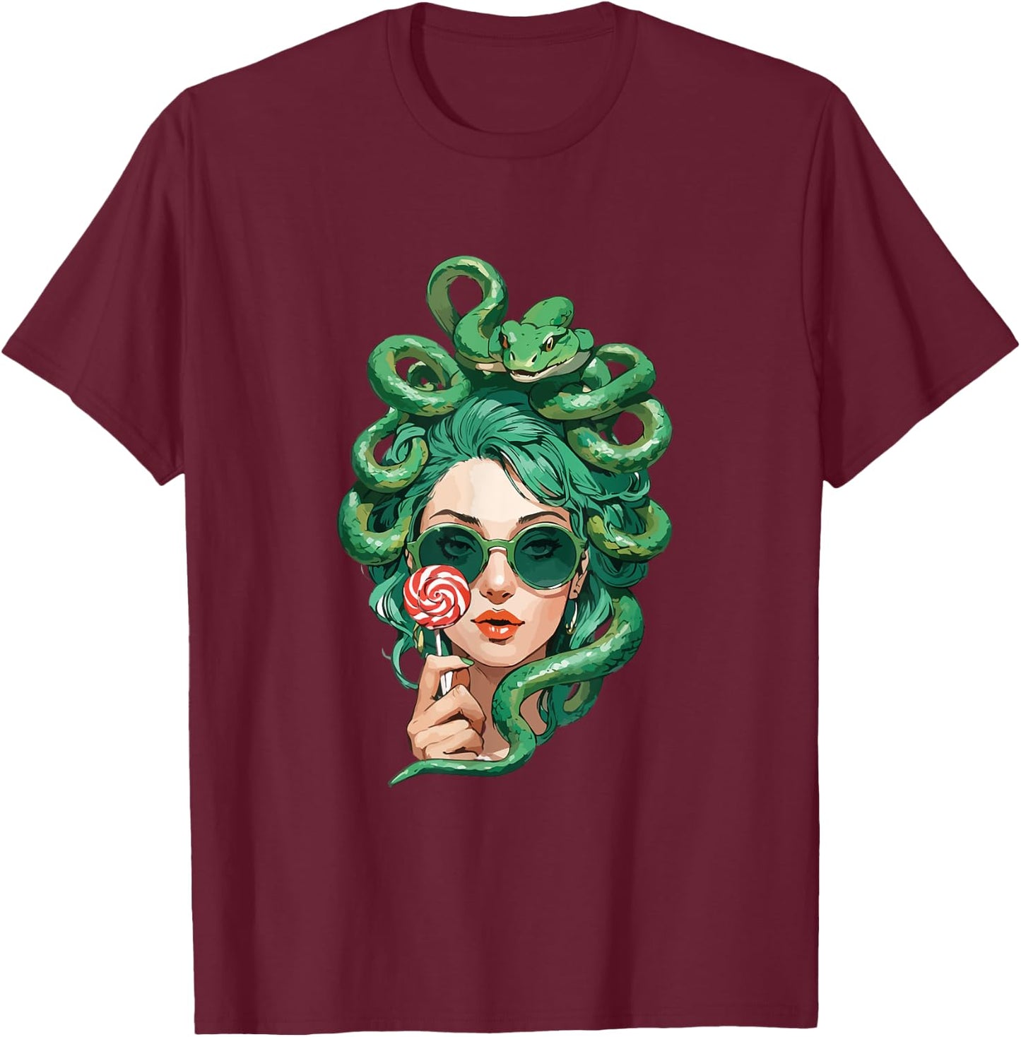 Medusa Greek Mythology Gorgon Snake Hair Mythical Creature T-Shirt - T-Shirt | Maroon