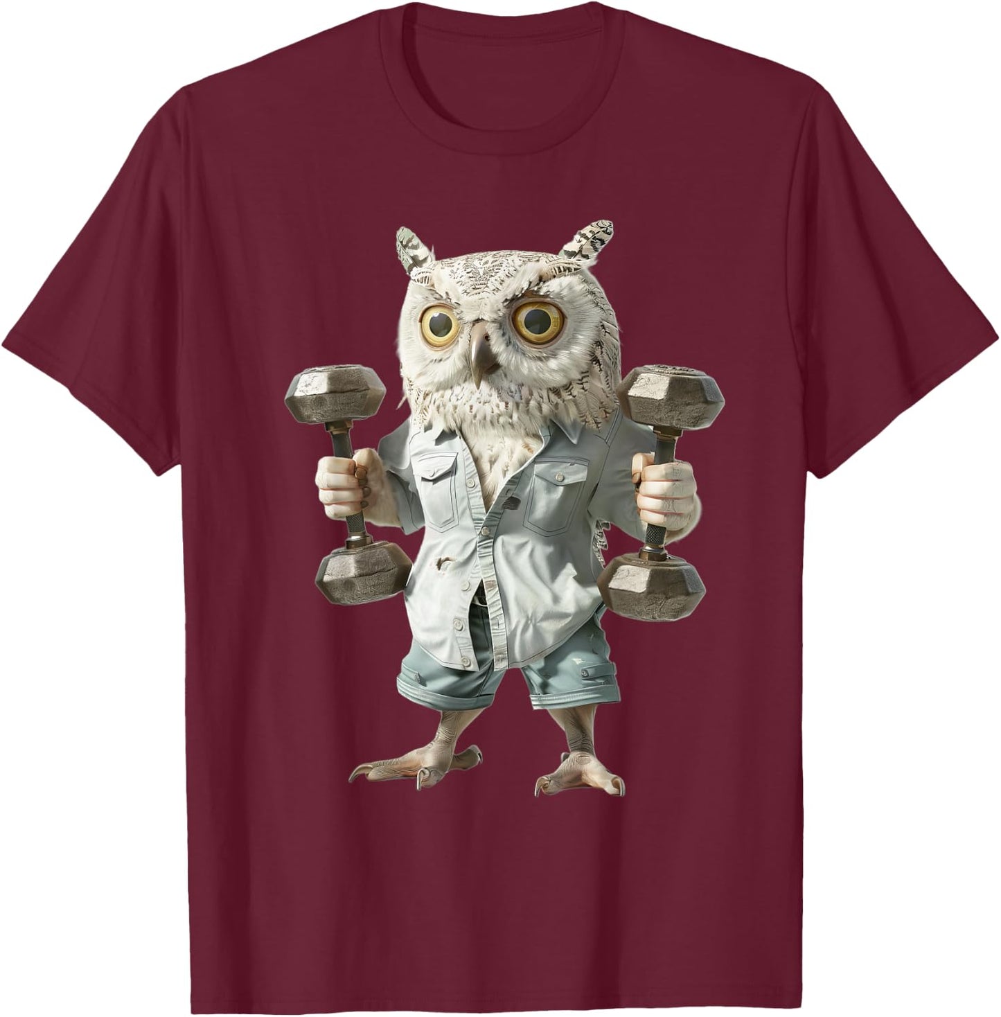 Owl Dumbbells T-Shirt - T-Shirt | Maroon