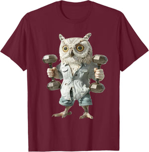 Owl Dumbbells T-Shirt - T-Shirt | Maroon