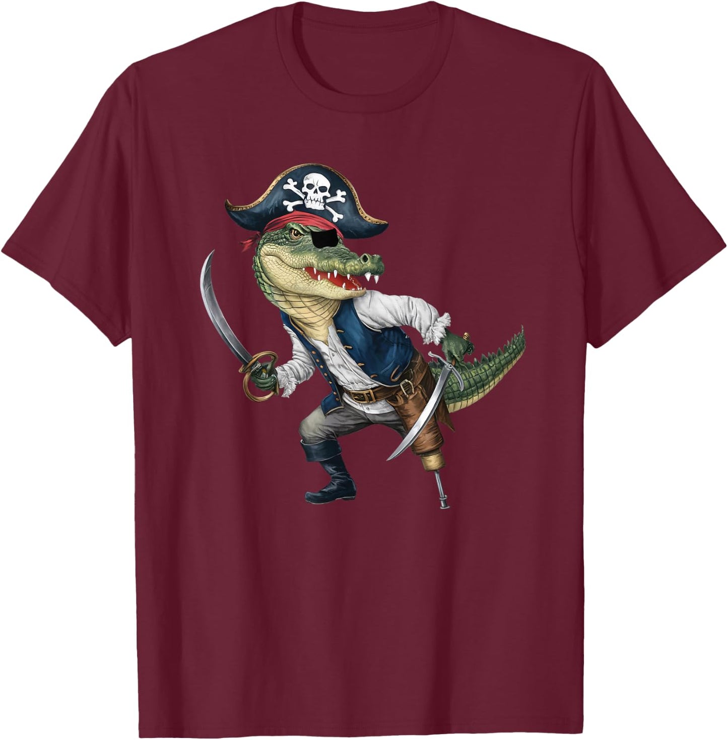 Alligator Pirate Halloween Kids Pirate Funny T-Shirt - T-Shirt | Maroon