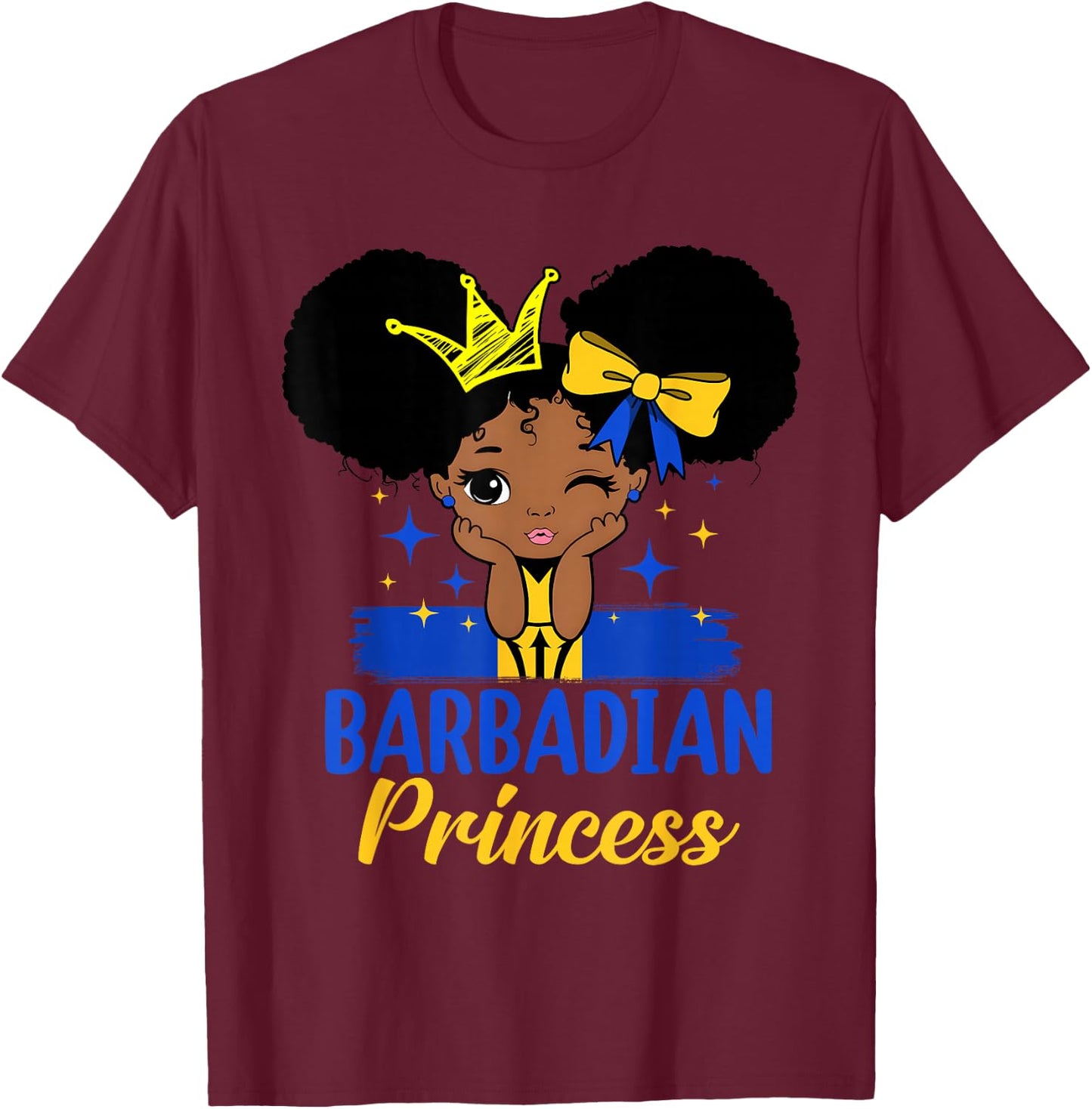 Barbadian Princess Barbados Girl Melanin Cute Barbadian Flag T-Shirt - T-Shirt | Maroon