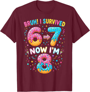 Bruh I Survived 6 to 7 Now Im 8 Birthday Gifts Boy Girl Kid T-Shirt - T-Shirt | Maroon