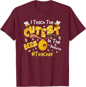 I Teach The Cutest Bees In The Beehive Teacher T-Shirt - T-Shirt | Maroon