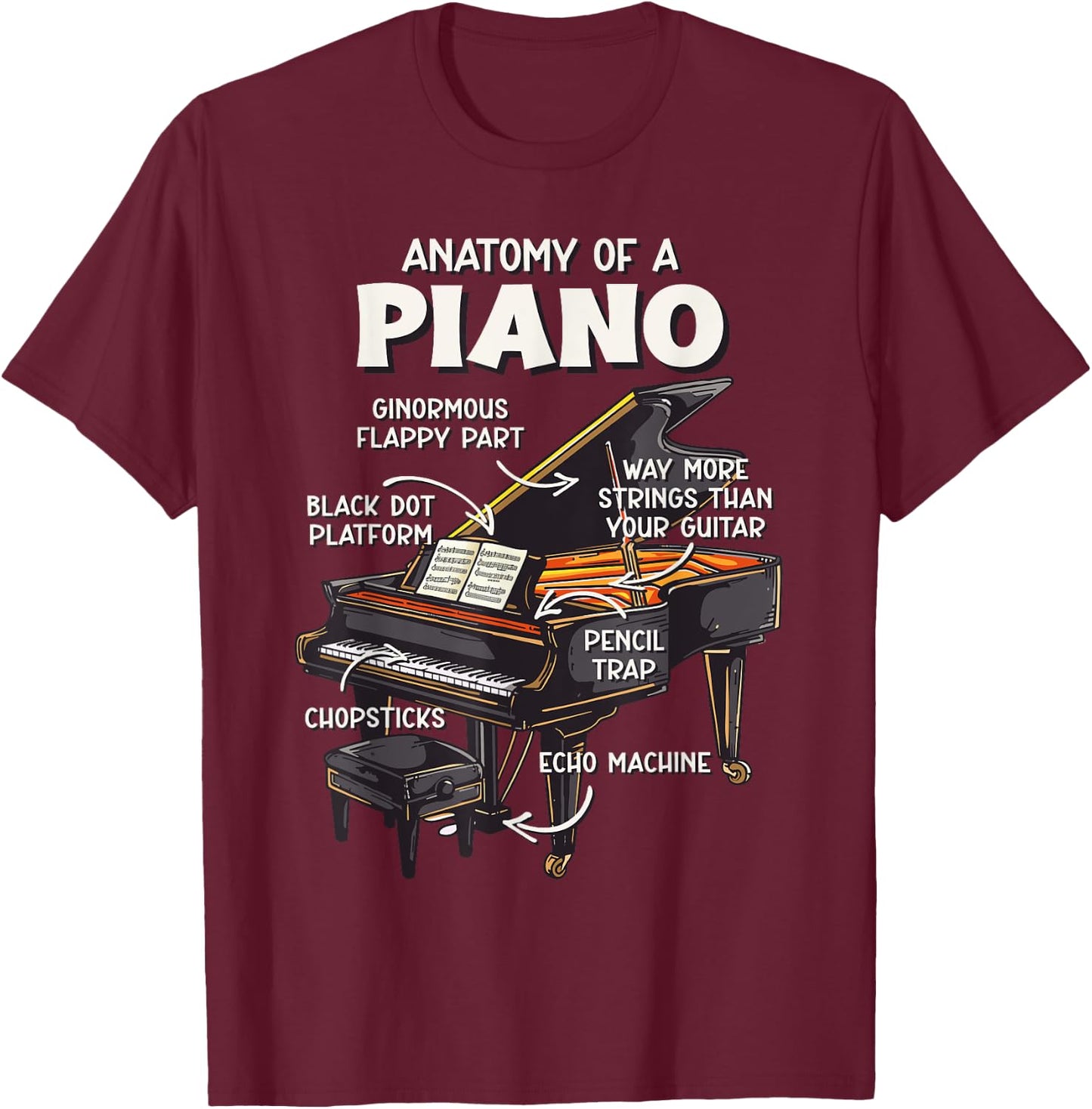 Funny Piano for Kids T-Shirt - T-Shirt | Maroon