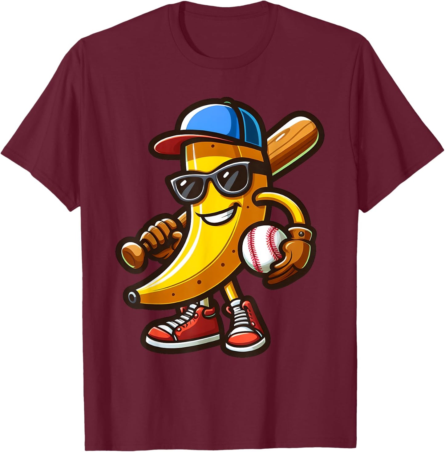 Funny Banana Playing Baseball Funny Baseball Players Kids T-Shirt - T-Shirt | Maroon