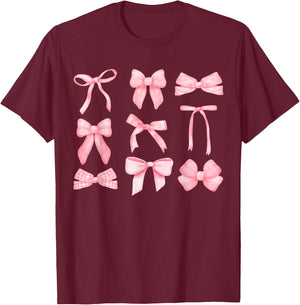 Bows Coquette Bow Coquette Aesthetic Preppy Girly Girl T-Shirt - T-Shirt | Maroon