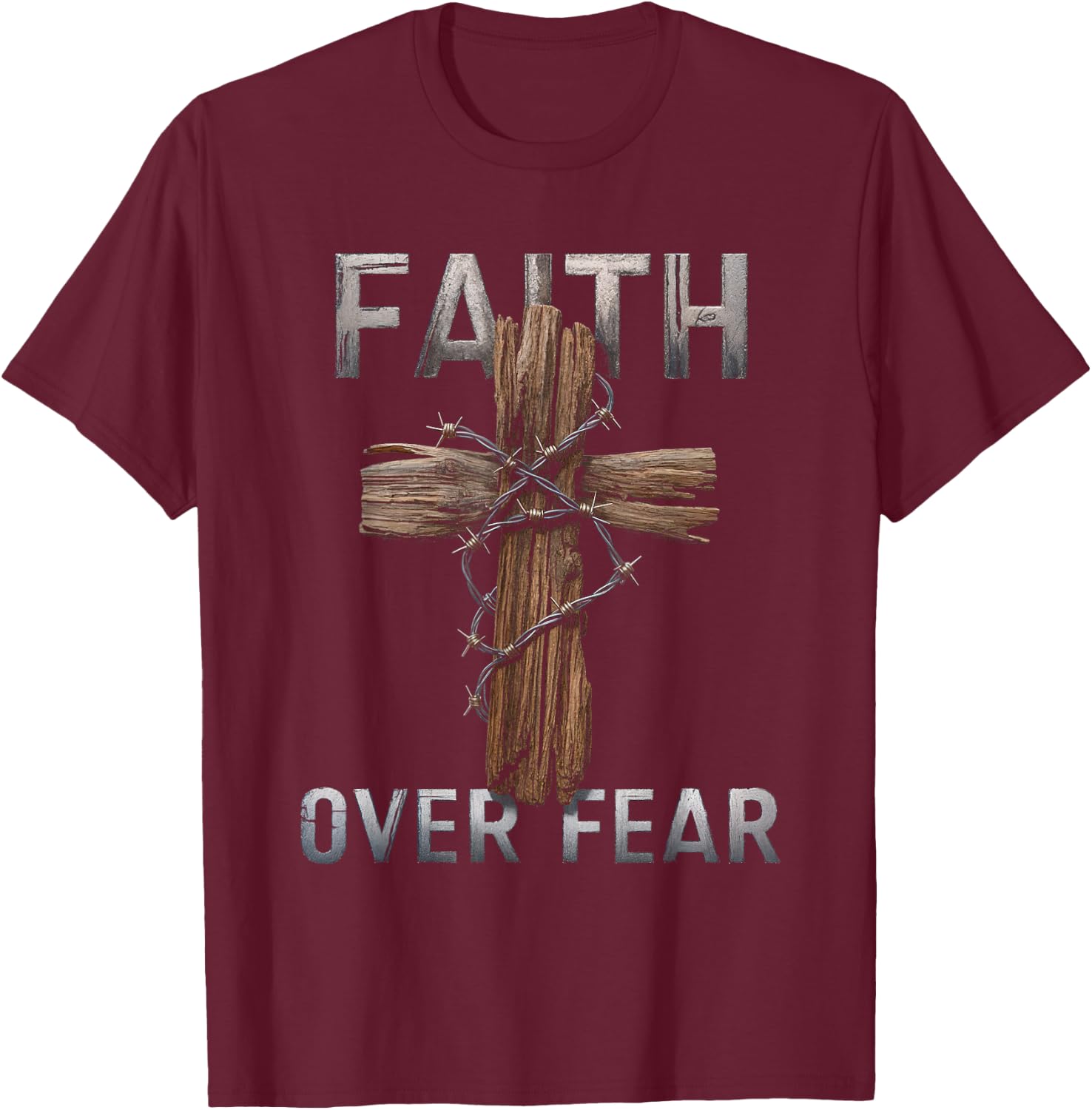 Faith Over Fear Christian Cross God Jesus Faith Religion T-Shirt - T-Shirt | Maroon