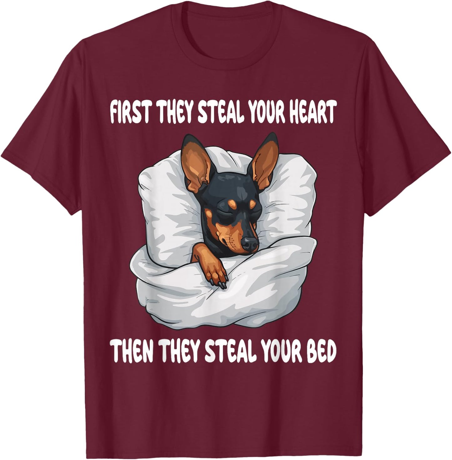 Miniature Pinscher Sleeping Pajamas Nightgown T-Shirt - T-Shirt | Maroon