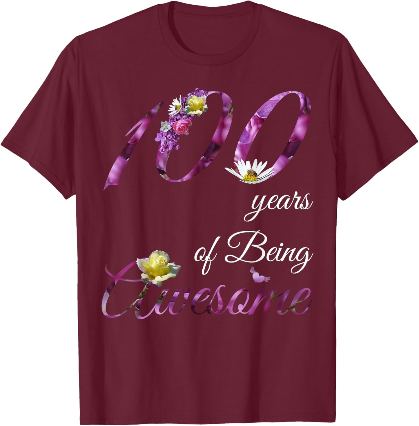 100 Year Old Shirt Awesome Floral 1925 100th Birthday Gift T-Shirt - T-Shirt | Maroon