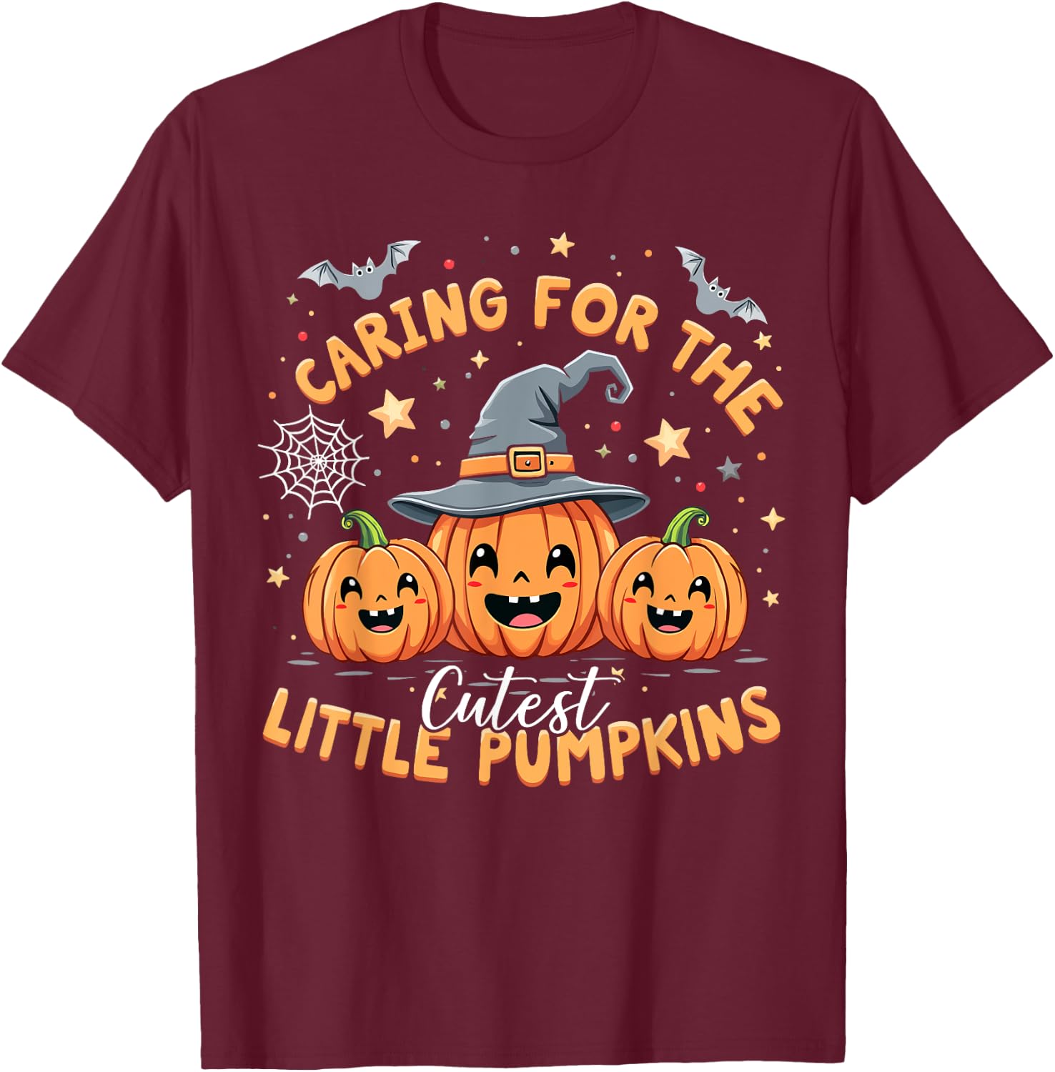 Caring For The Cutest Little Pumpkins Halloween Nurse T-Shirt - T-Shirt | Maroon