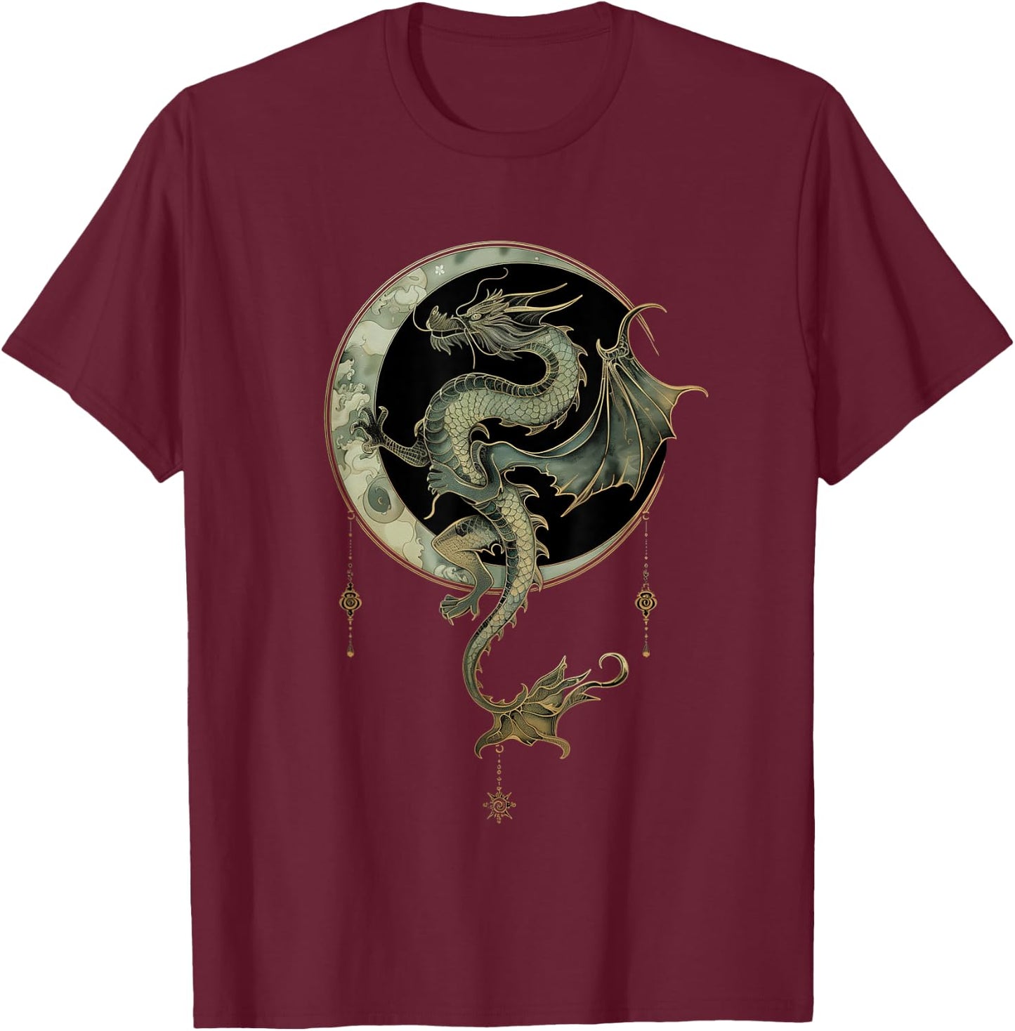 Emerald Dragon of the Moonlit Realm T-Shirt - T-Shirt | Maroon