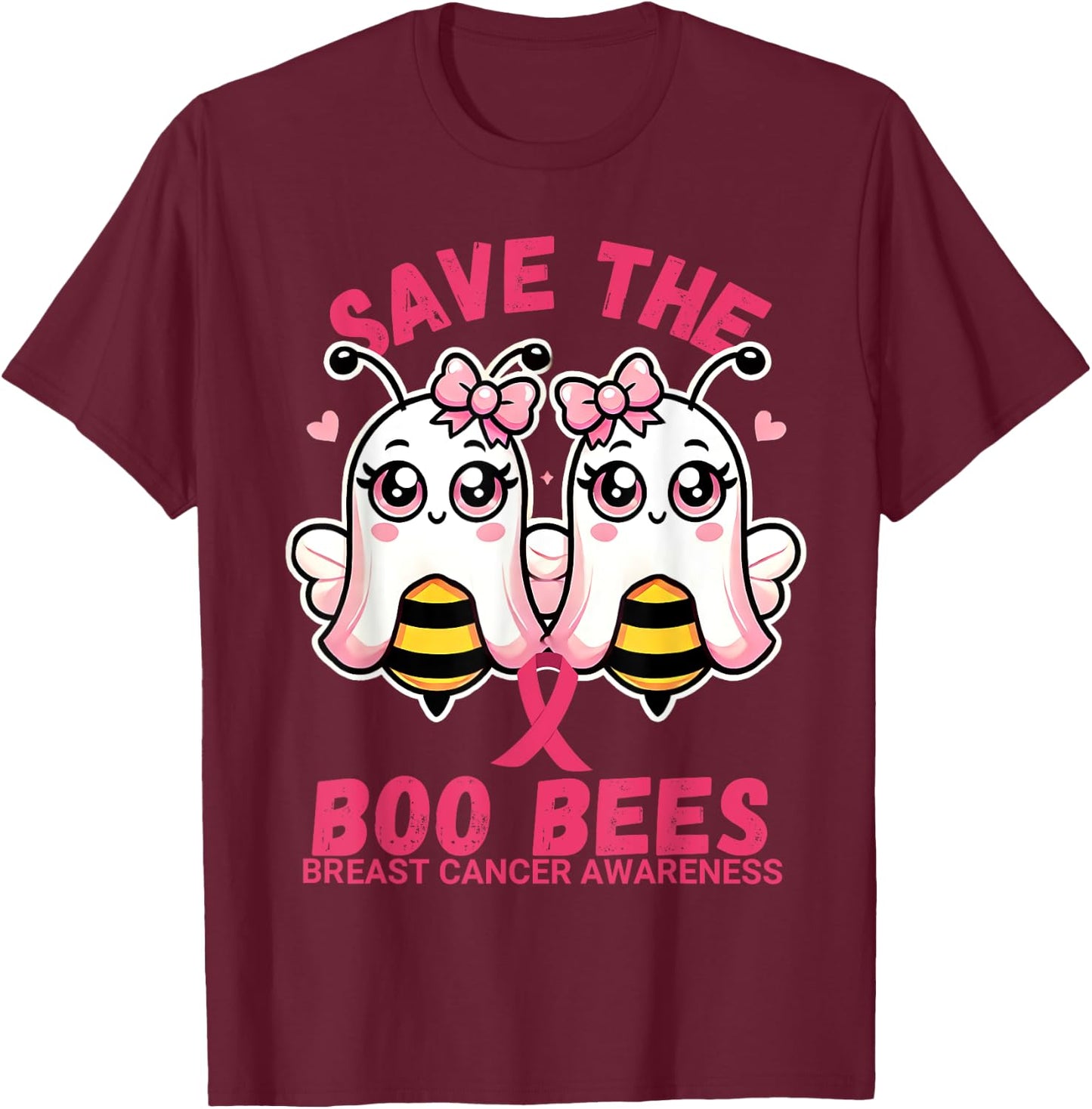 Save The Boobees Breast Cancer Awareness Boo Bee Halloween T-Shirt - T-Shirt | Maroon