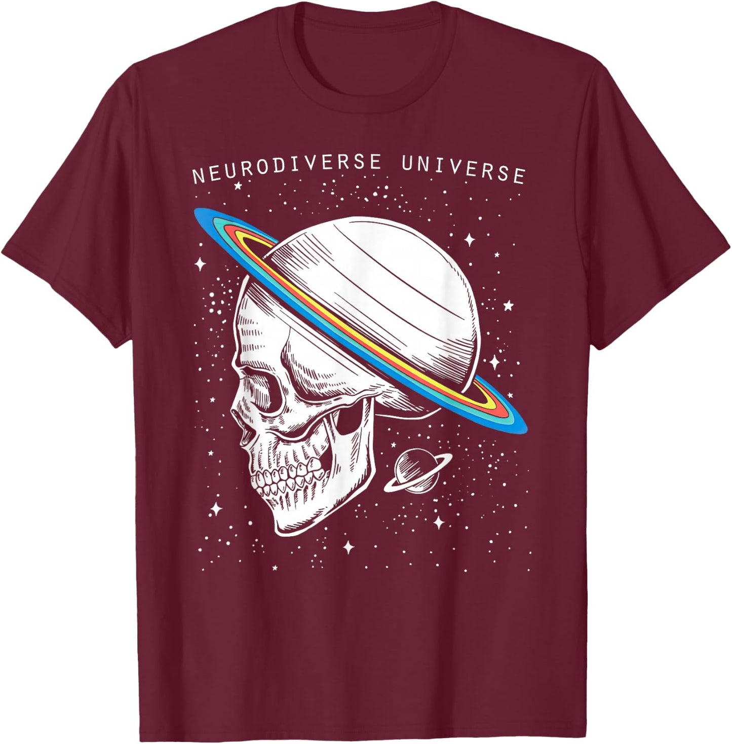 Neurodiverse Universe Skull Neurodiversity Autism Awareness T-Shirt - T-Shirt | Maroon