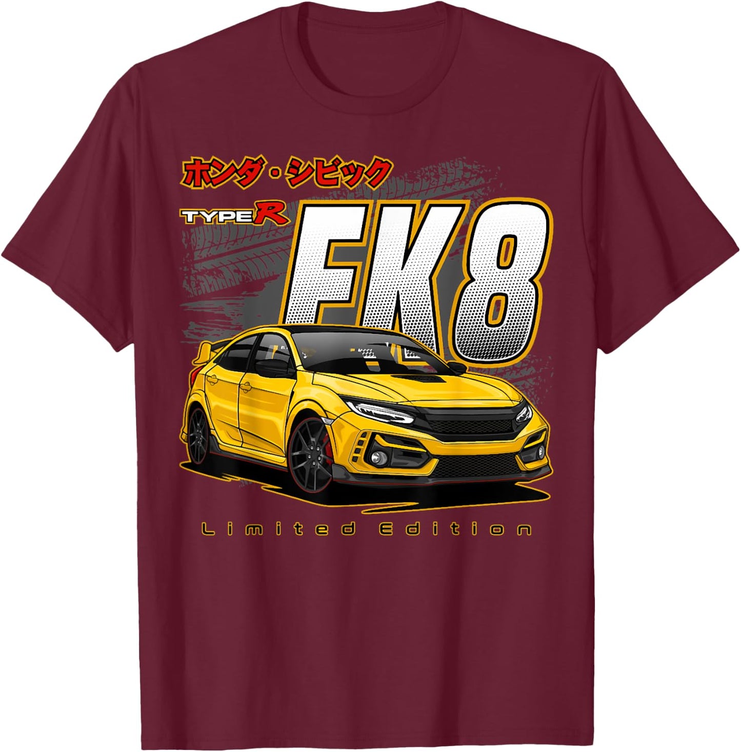 Civic Type R FK8 Japanese Car , Small, Black T-Shirt - T-Shirt | Maroon