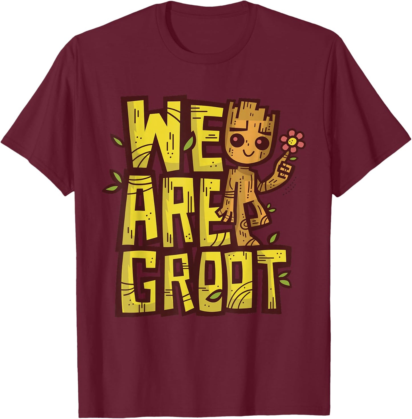 Marvel 85th Anniversary We are Groot Garden Nature Flower T-Shirt - T-Shirt | Maroon