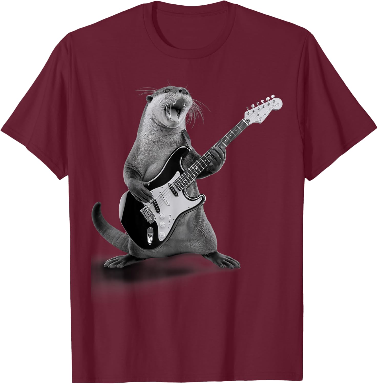 Otter Playing Guitar Rock Star Funny Gifts Women Kid T-Shirt - T-Shirt | Maroon