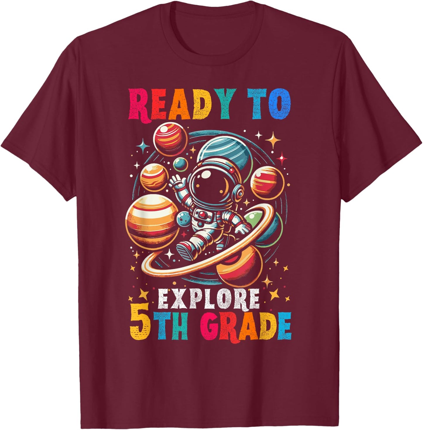 First day Kids Welcome back to School Astronaut 5th grade T-Shirt - T-Shirt | Maroon