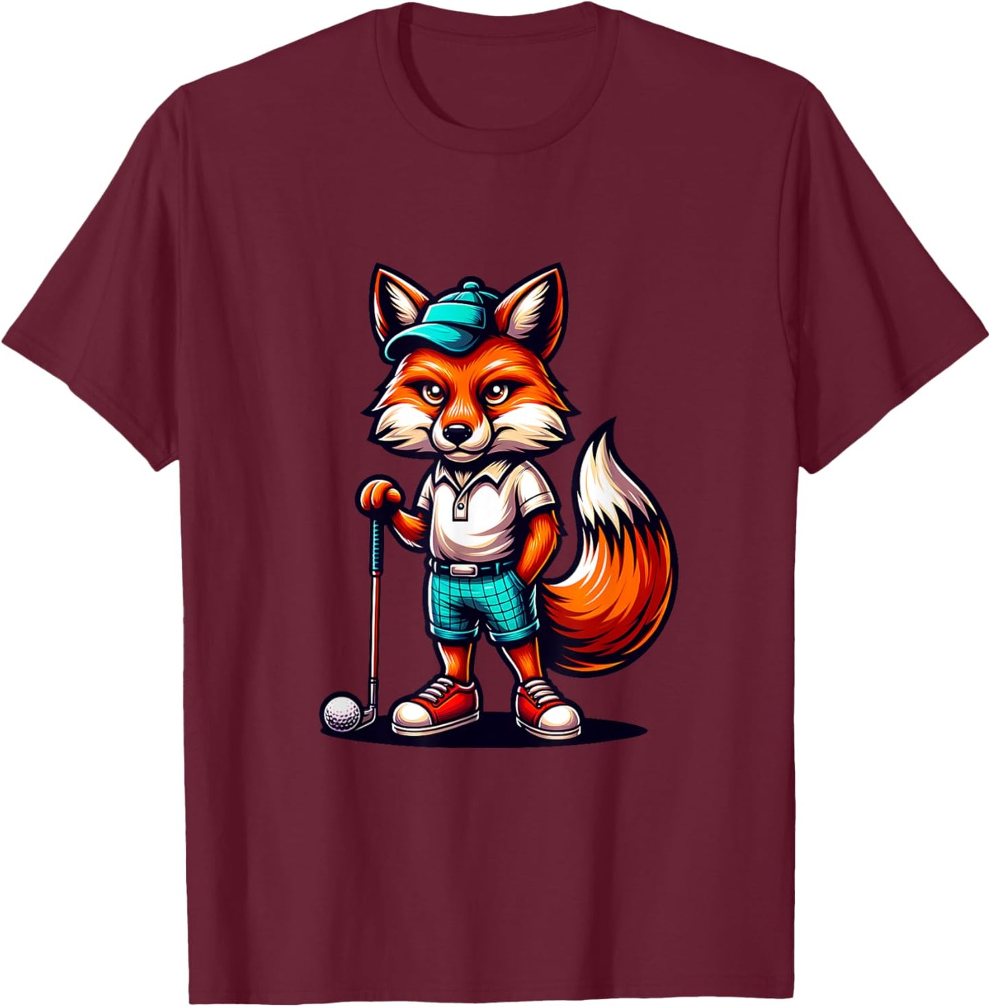Golf Fox Playful Fox With Golf Gear T-Shirt - T-Shirt | Maroon