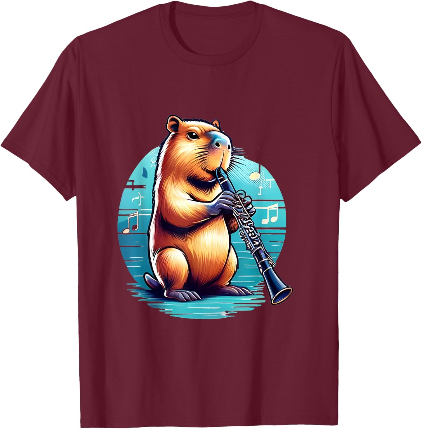 Funny Capybara Playing Clarinet Player Musician Clarinet T-Shirt - T-Shirt | Maroon