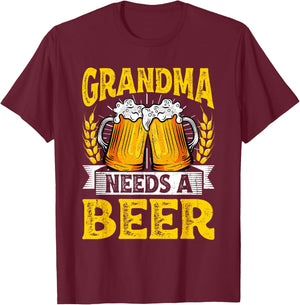 Funny Grandma Needs Funny Beer Drinking Husband Mother's Day T-Shirt - T-Shirt | Maroon