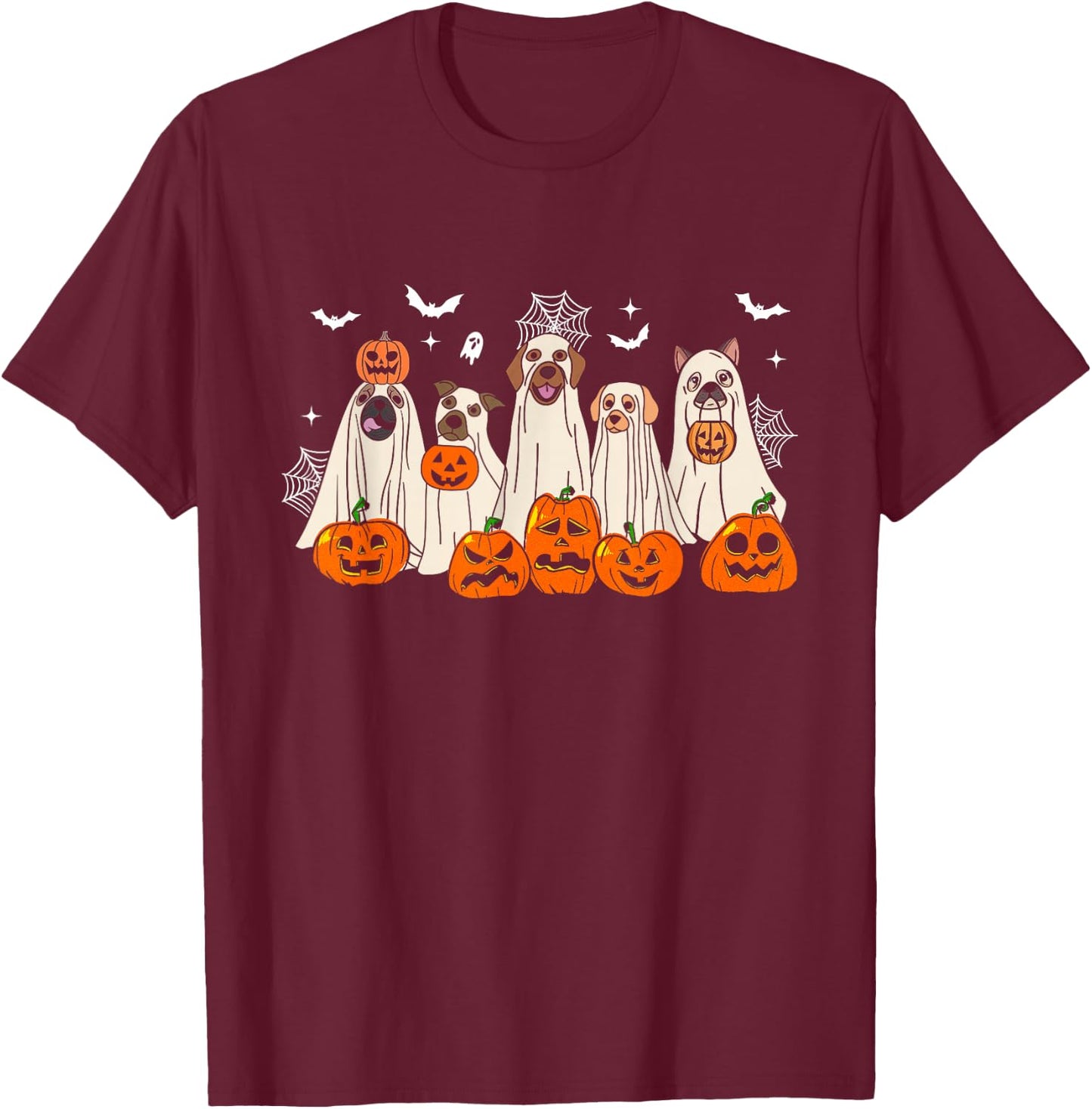 Cute Halloween Ghost Dogs Funny Dog Lovers Men Women T-Shirt - T-Shirt | Maroon