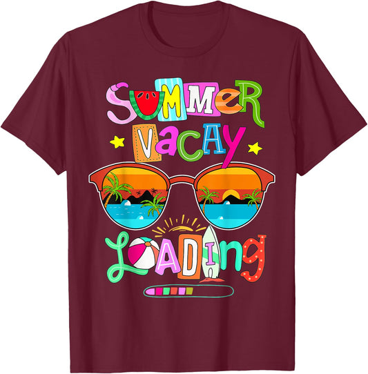 Women Summer Vacay Loading Summer Teacher End of the Year T-Shirt - T-Shirt | Maroon