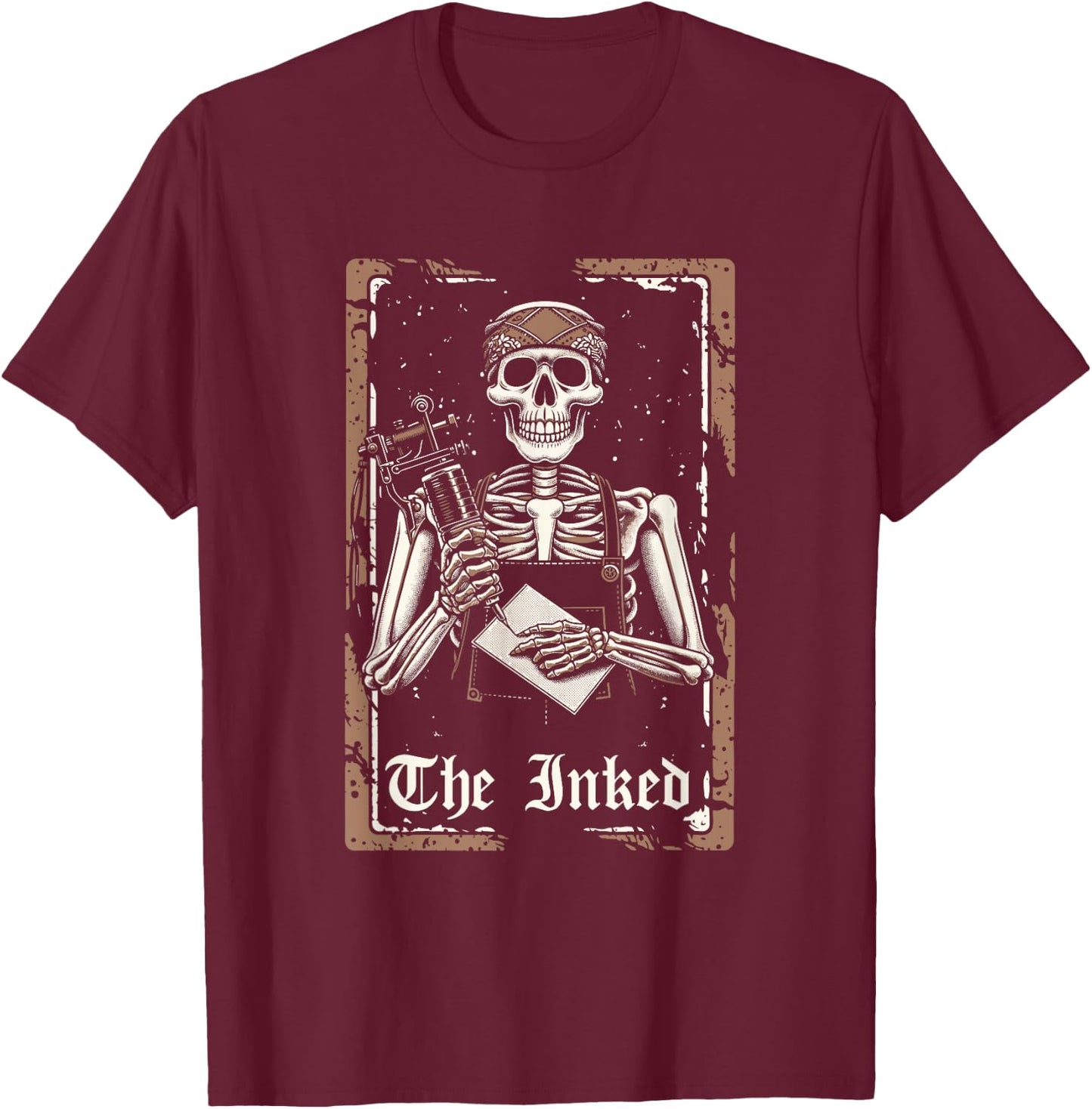 Tattoo Artist Tattooist Tattoos - Skeleton Tarot Card T-Shirt - T-Shirt | Maroon