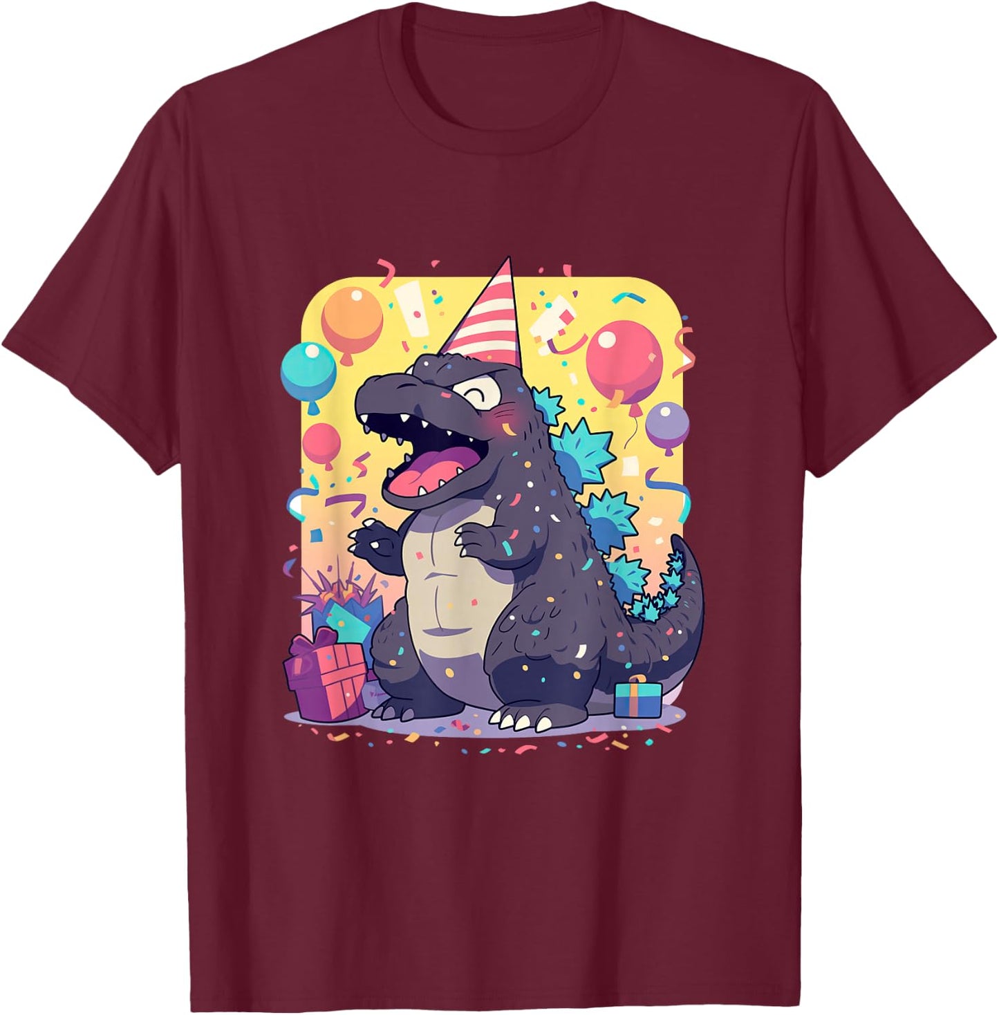 Cute Happy Birthday Japanese Kaiju Monster Epic Party T-Shirt - T-Shirt | Maroon