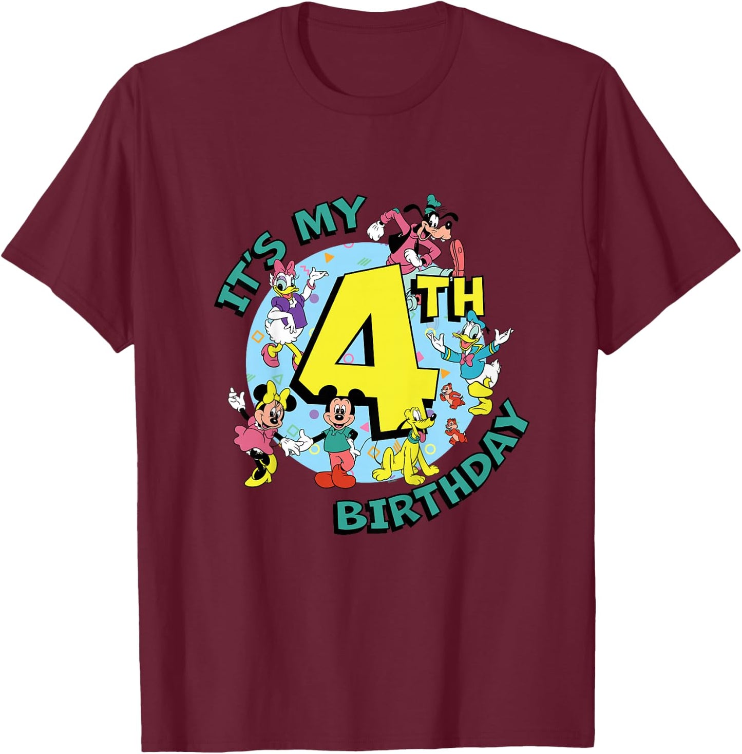 Disney Mickey and Friends It’s My Fourth 4th Birthday T-Shirt - T-Shirt | Maroon
