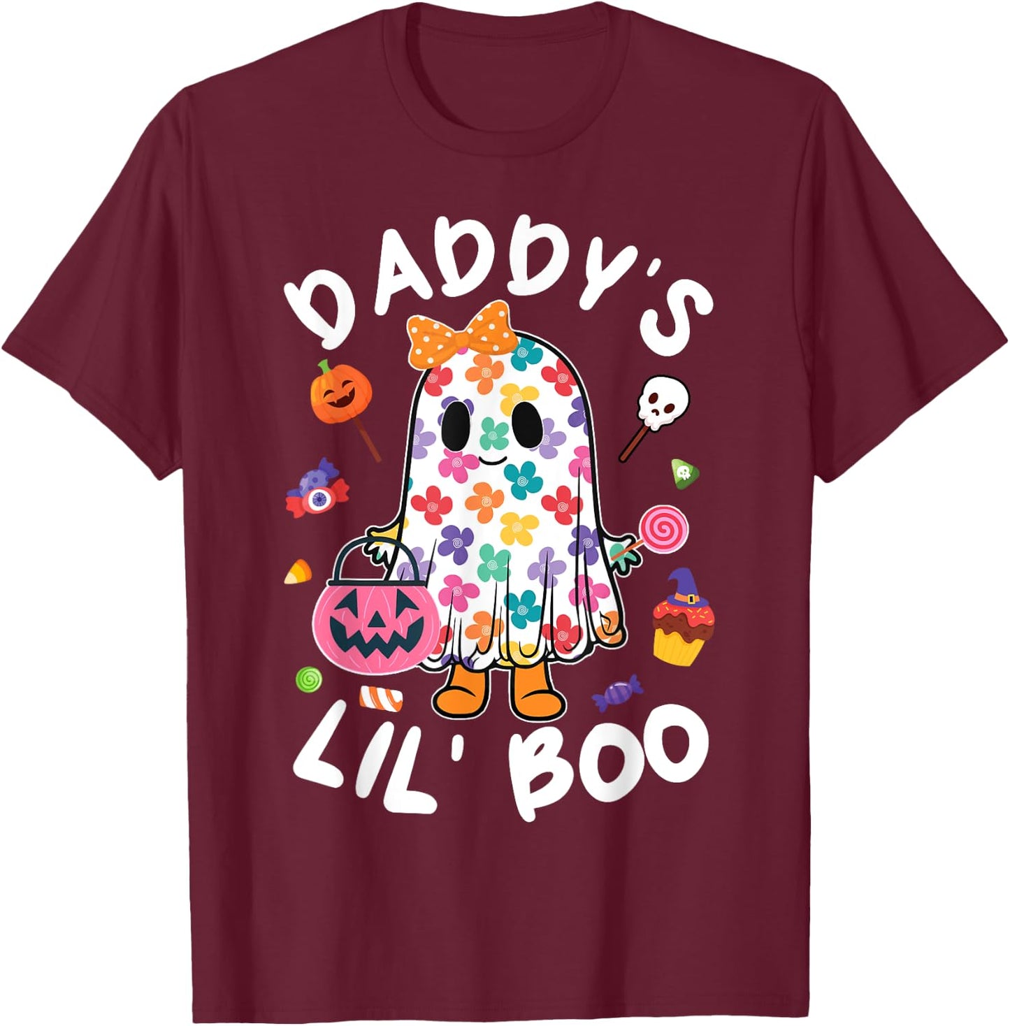 Daddy’s Lil Boo Halloween Costume Toddler Girl Daughter Kids T-Shirt - T-Shirt | Maroon