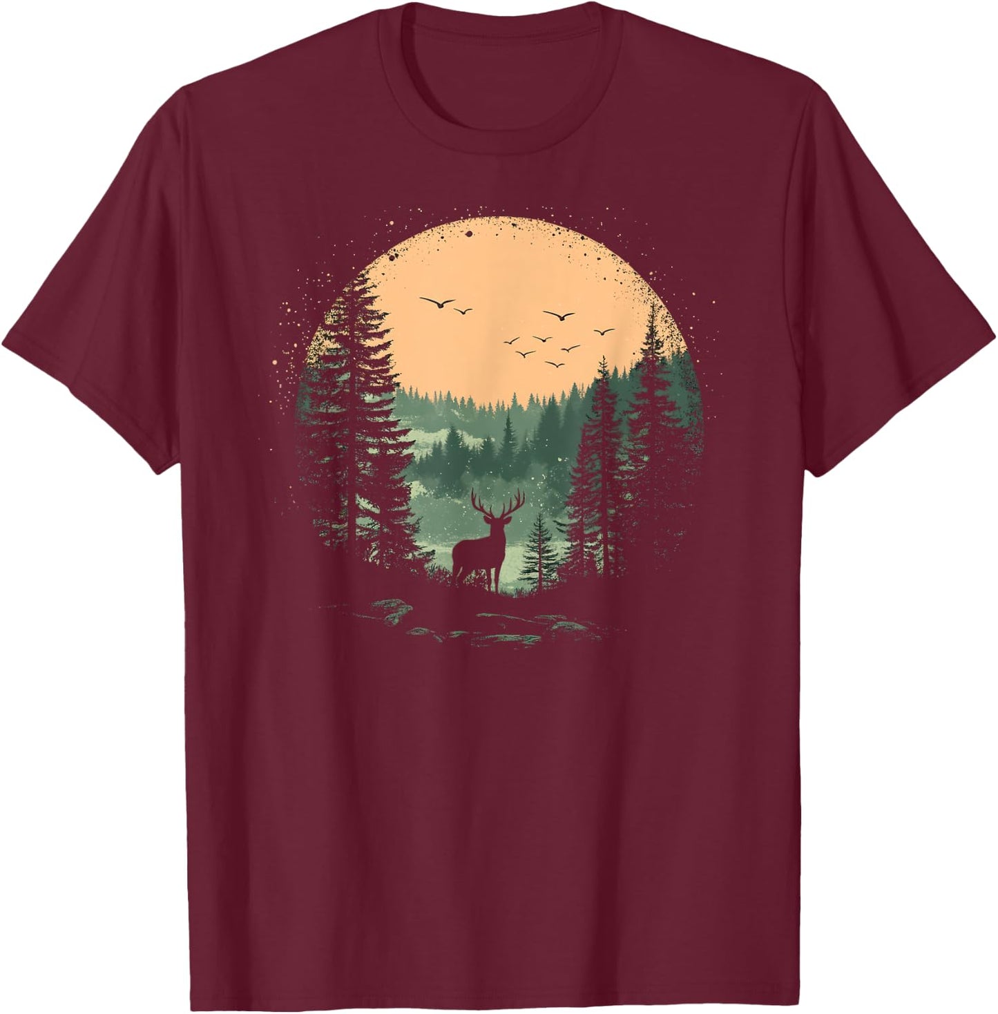 Retro Wilderness Bear Trees Reflection Outdoor Forest T-Shirt - T-Shirt | Maroon