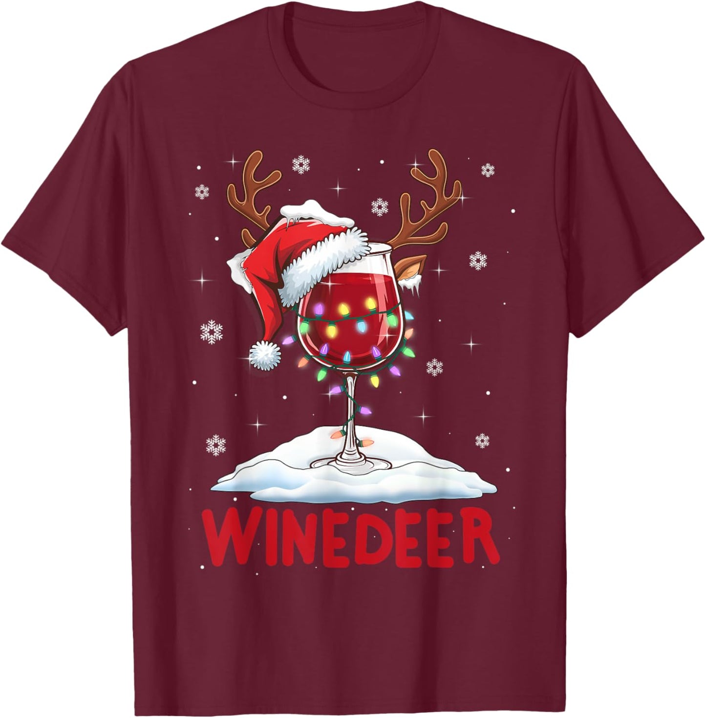 Winedeer Reinbeer Santa Hat Reindeer Couple Xmas Matching T-Shirt - T-Shirt | Maroon