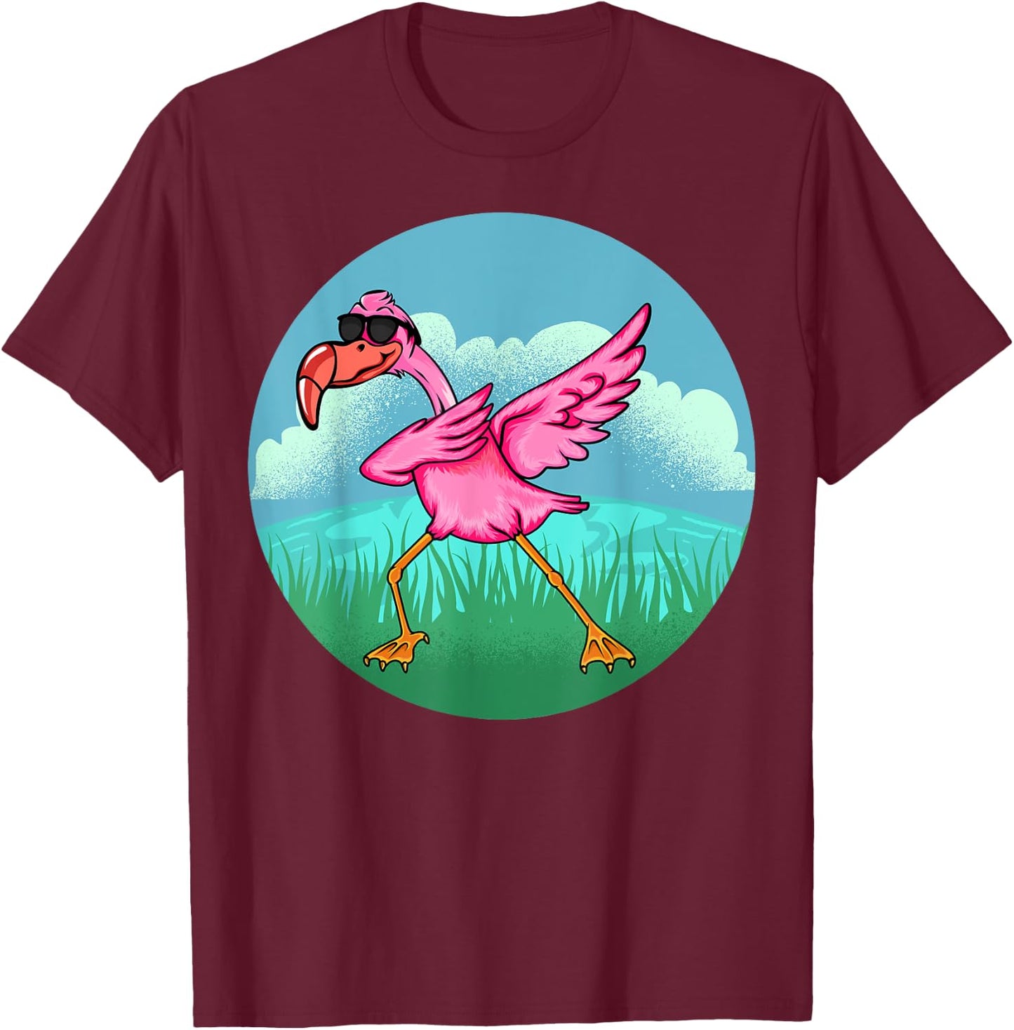 Dabbing Flamingo Wearing Sunglass - Dab Dance Flamingo Lover T-Shirt - T-Shirt | Maroon