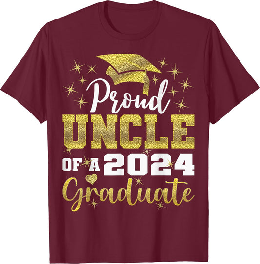 Super Proud Uncle of 2024 Graduate Awesome Family College T-Shirt - T-Shirt | Maroon