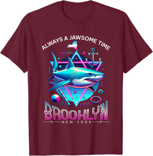 Brooklyn NY Shark Retro 80s Funny Souvenir T-Shirt - T-Shirt | Maroon
