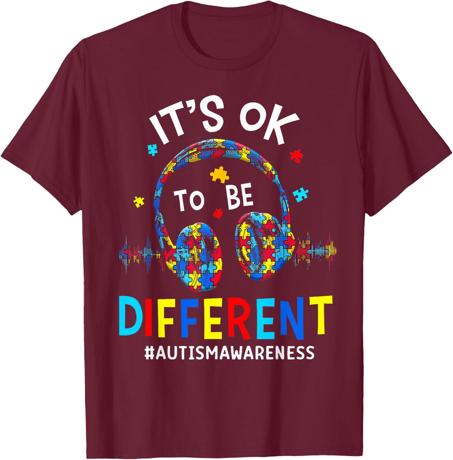 It's OK to be Different Cool Autism Awareness Gamer Men Kids T-Shirt - T-Shirt | Maroon