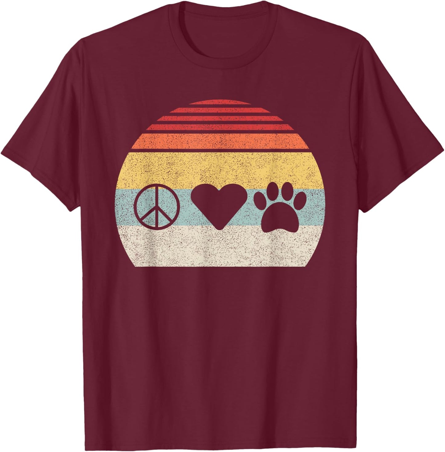 Vintage Retro Peace Love And Dogs Dog Lover Gift T-Shirt - T-Shirt | Maroon