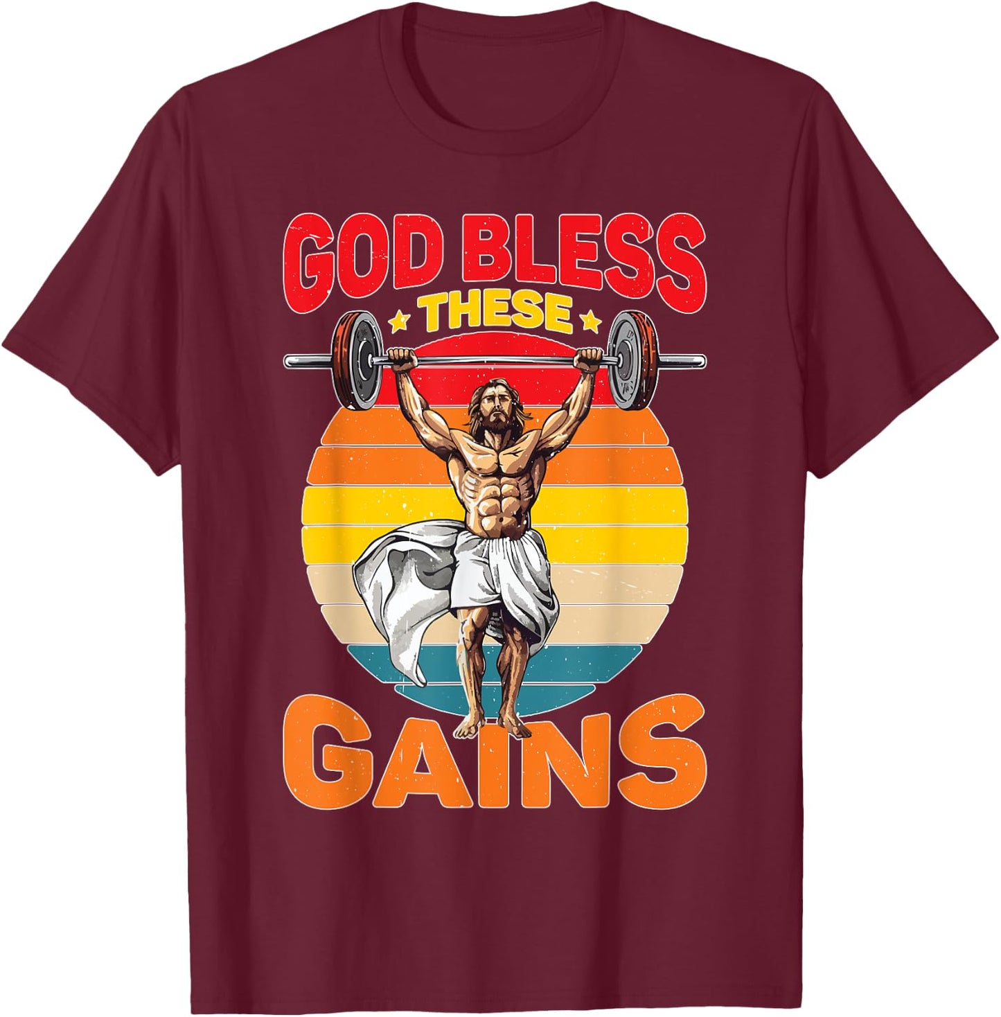 God Bless These Gains Muscle Bodybuilding T-Shirt - T-Shirt | Maroon
