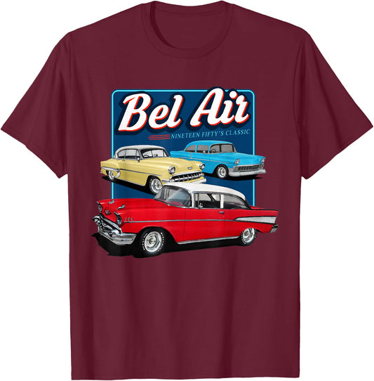 55 57 50 90s Chevys Bel Air Muscle Cars Truck T-Shirt - T-Shirt | Maroon
