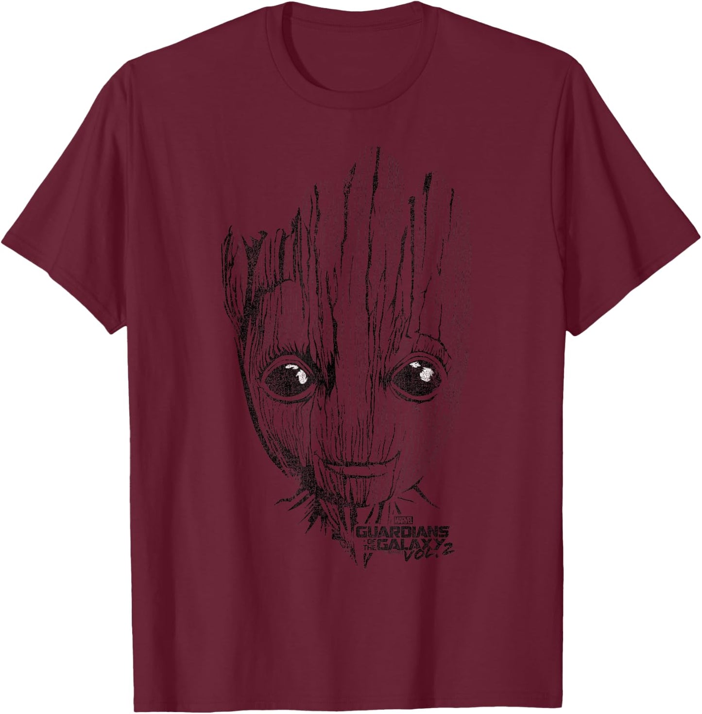 Marvel Guardians of The Galaxy Vol 2 Groot Cute Big Face T-Shirt - T-Shirt | Maroon
