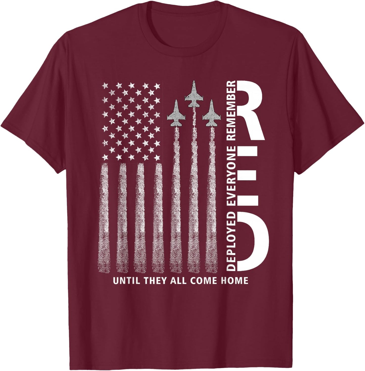 RED Friday Remember Everyone Deployed Military American Flag T-Shirt - T-Shirt | Maroon