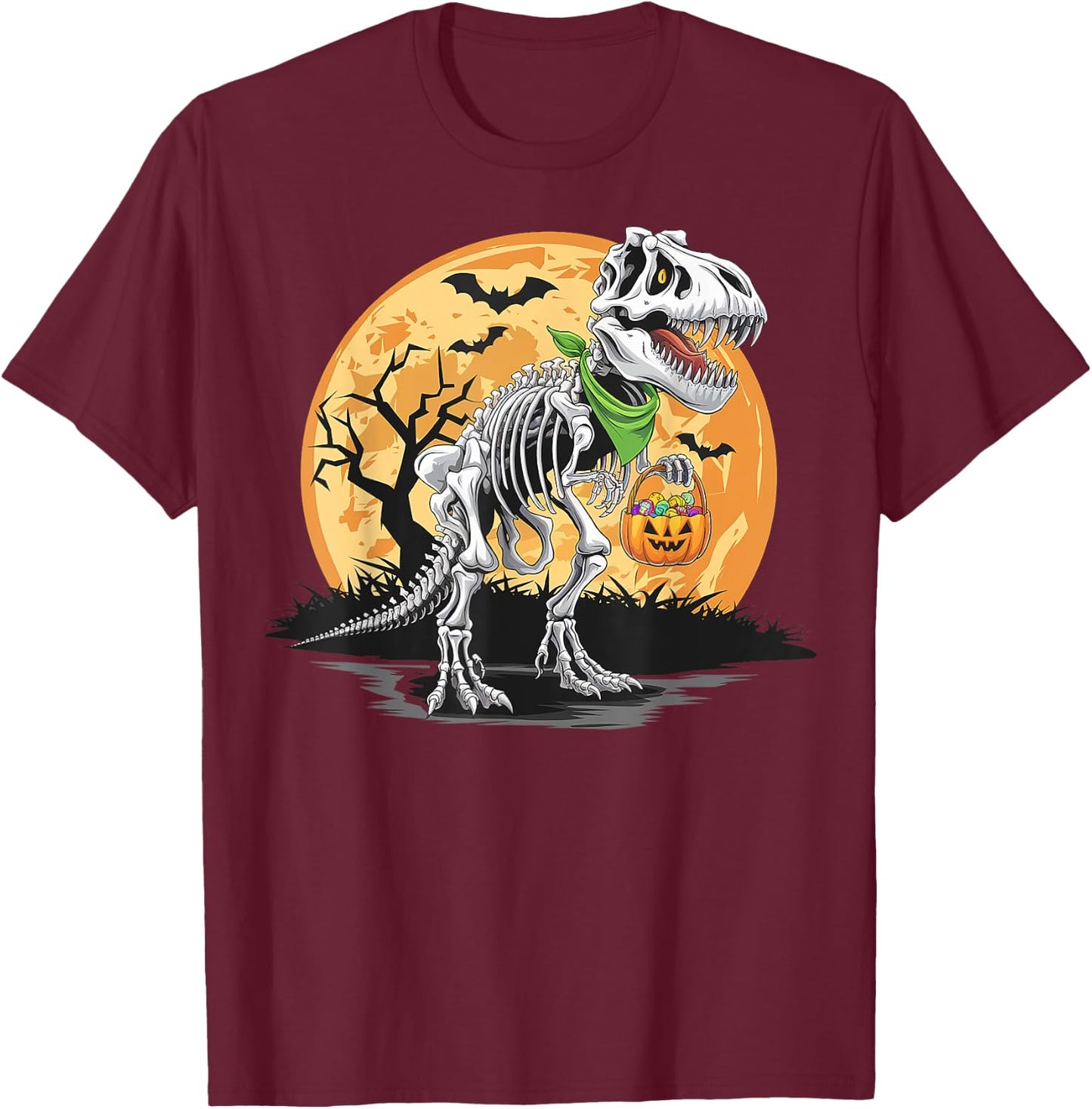 Halloween T rex Dinosaur Mummy Pumpkin For Boys Men Women T-Shirt - T-Shirt | Maroon
