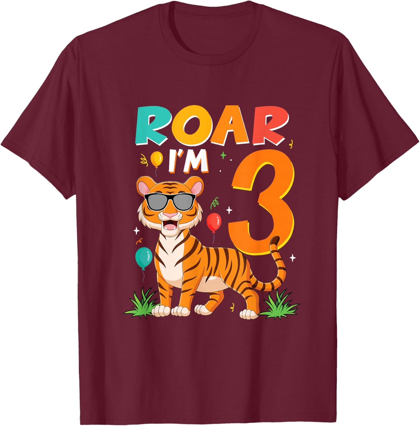 3rd Birthday ROAR I'M 3 Year Old Tiger Safari Jungle T-Shirt - T-Shirt | Maroon