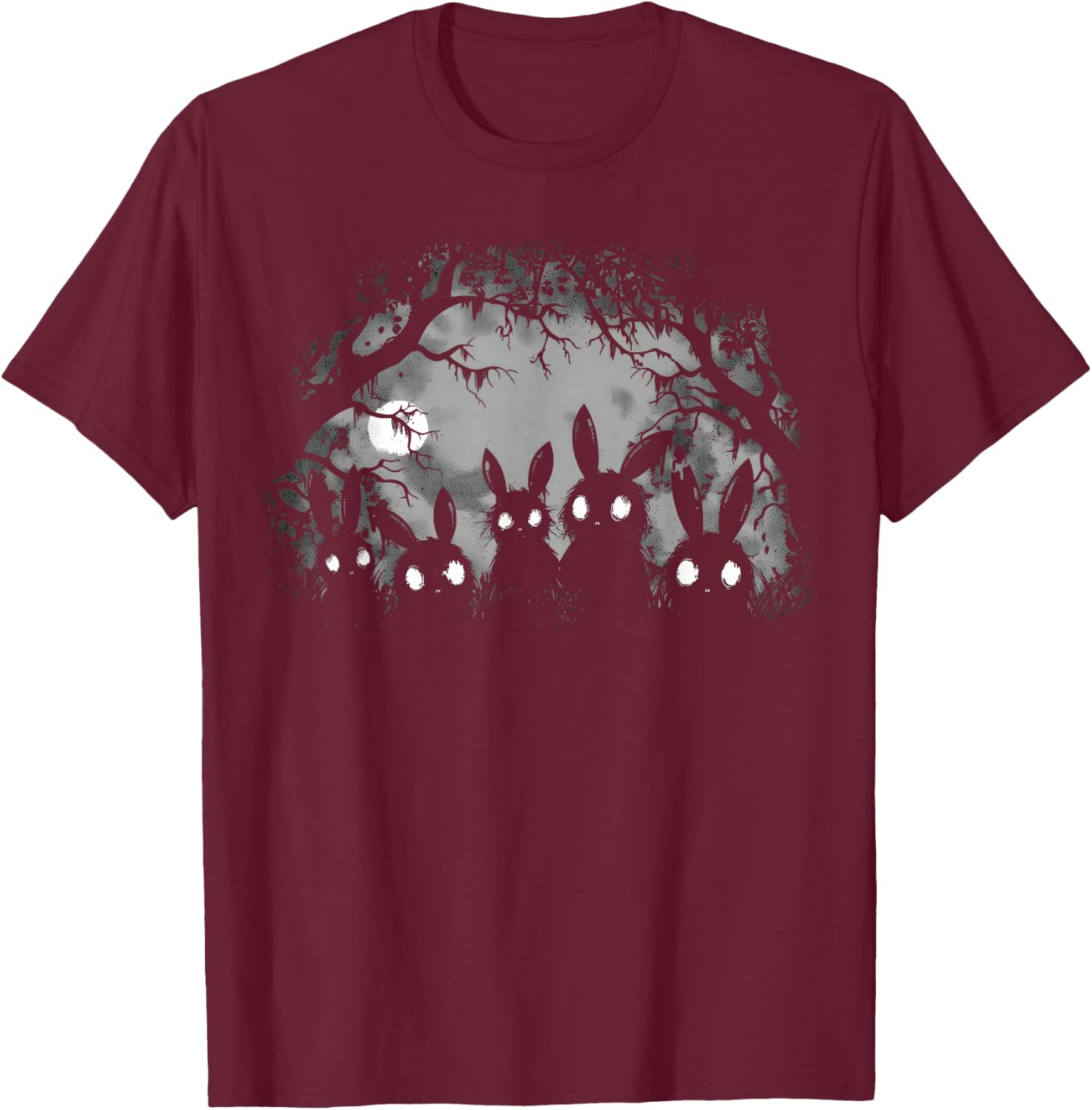 Creepy Cute Bunny Rabbits Alt Goth Grunge Horror Aesthetic , Small, Black T-Shirt - T-Shirt | Maroon