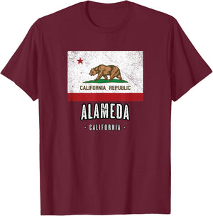 ALAMEDA California | City CA USA, California Flag T-Shirt - T-Shirt | Maroon
