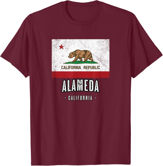 ALAMEDA California | City CA USA, California Flag T-Shirt - T-Shirt | Maroon