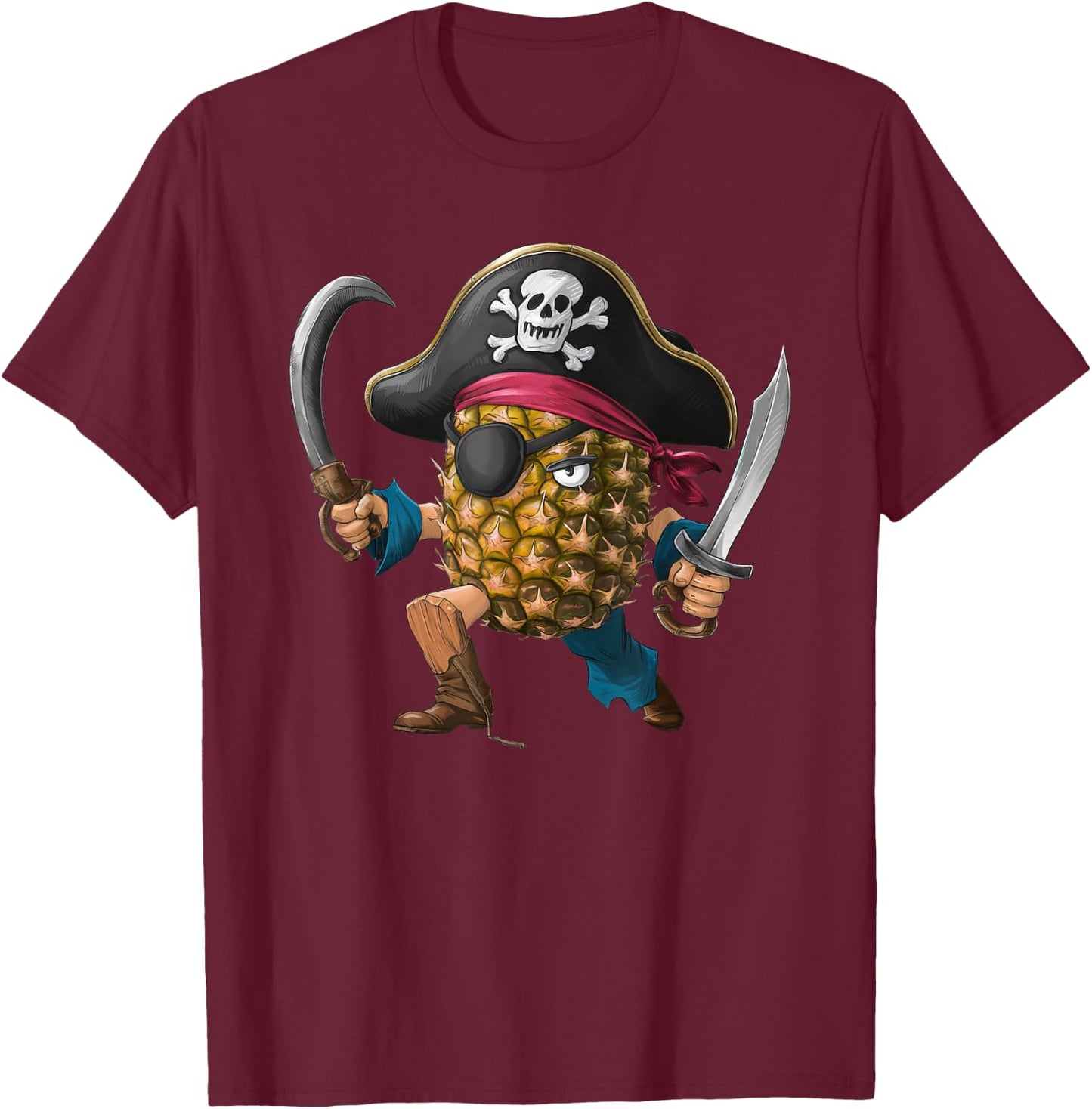 Pineapple Pirate Halloween Kids Pirate Funny T-Shirt - T-Shirt | Maroon