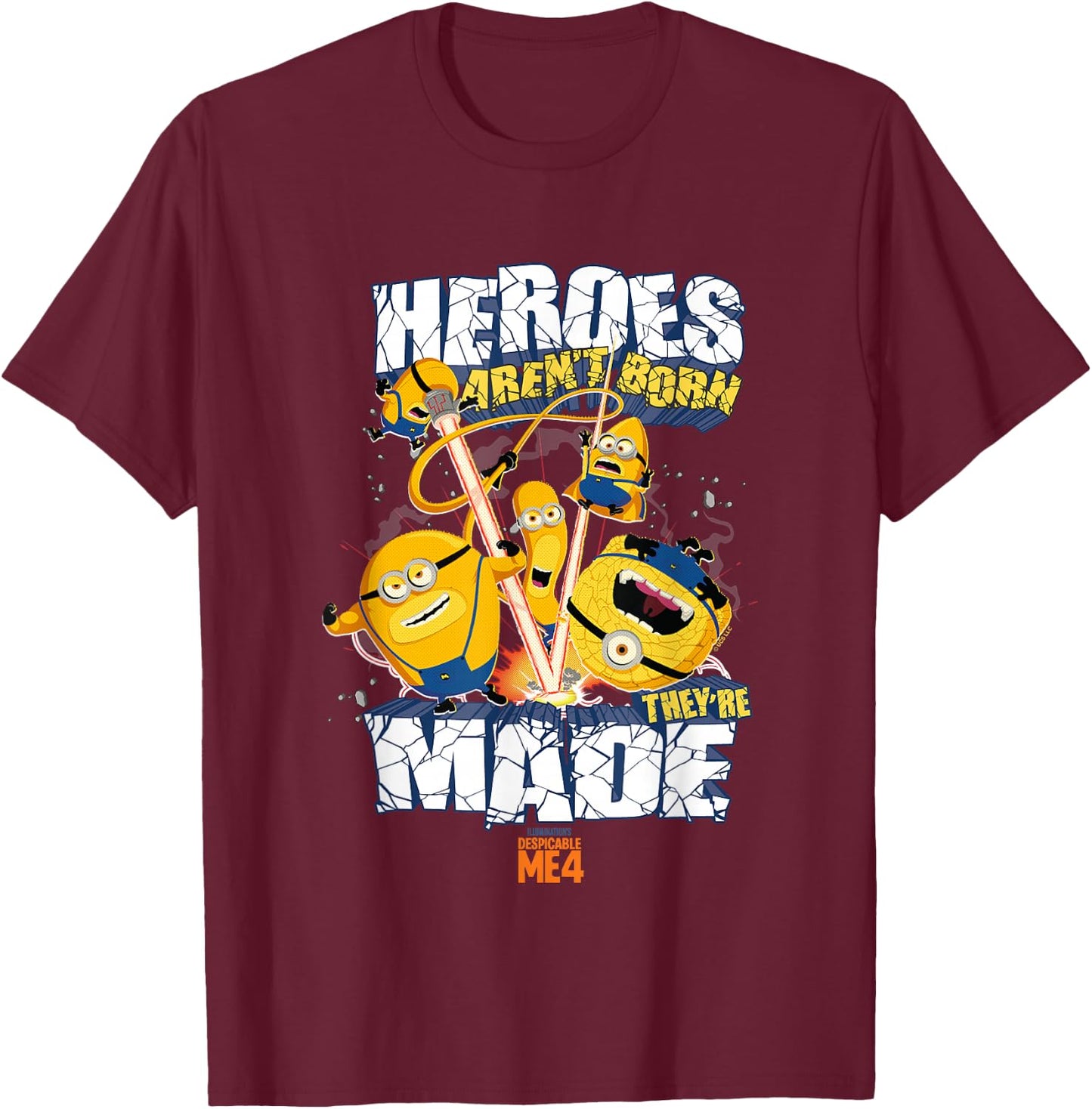 Despicable Me 4 Heroes aren't Born They're Made Minions Logo T-Shirt - T-Shirt | Maroon
