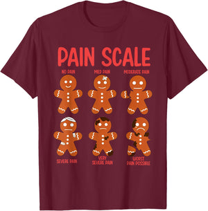 Funny Gingerbread Pain Scale Christmas Nurse T-Shirt - T-Shirt | Maroon